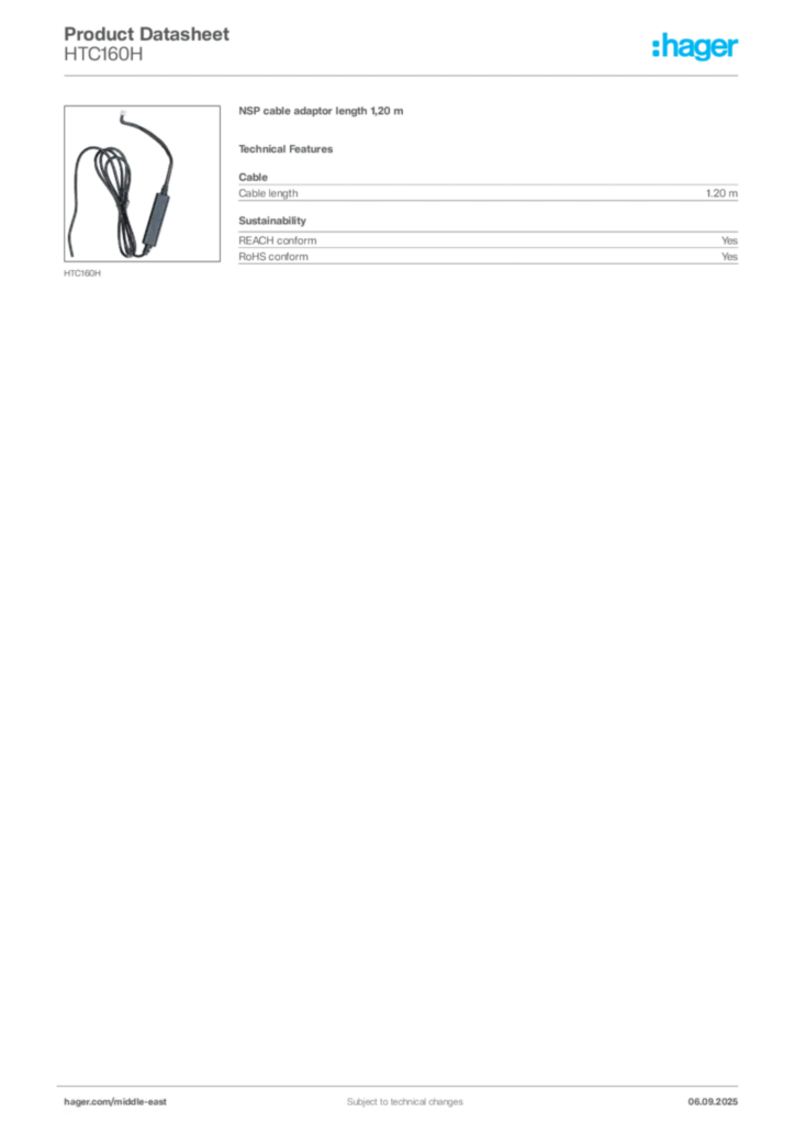 Image Hager Product data sheet HTC160H  | Hager