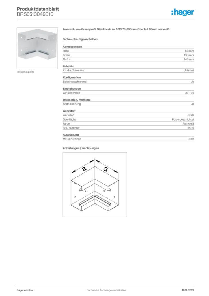 Bild Hager Produktdatenblatt BRS6513049010 | Hager Deutschland