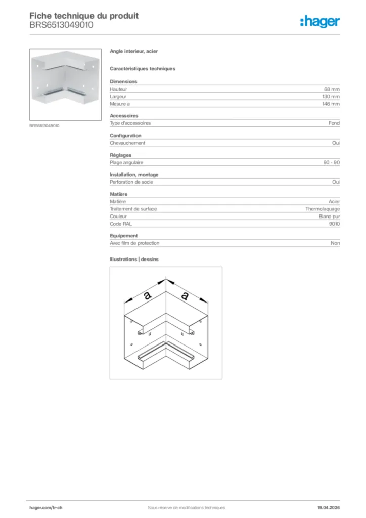 Image Hager Fiche technique du produit BRS6513049010 | Hager Suisse