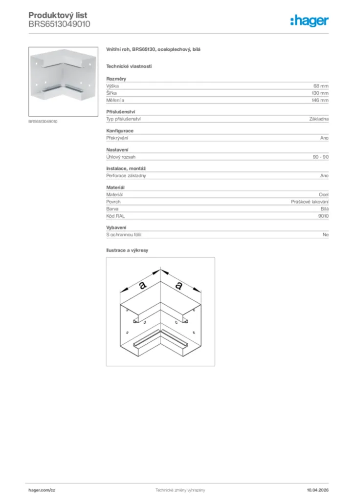 Obrázek Hager Product data sheet BRS6513049010 | Hager