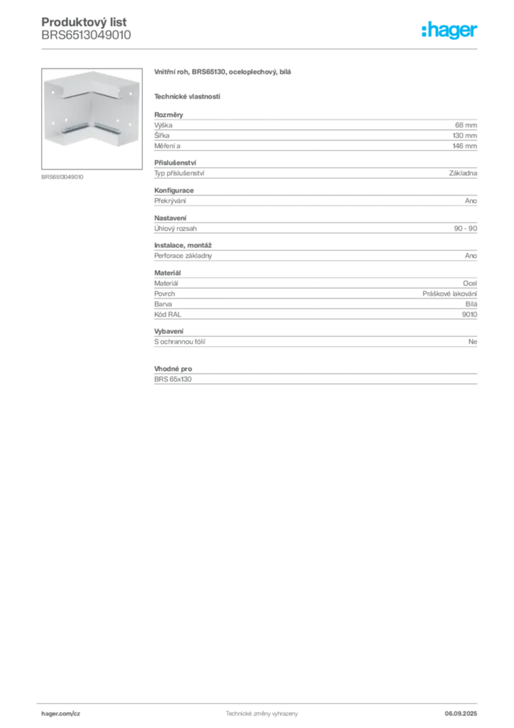 Obrázek Hager Produktový list BRS6513049010 | Hager