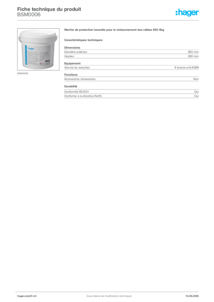 Image Hager Fiche technique du produit BSM0006 | Hager Suisse