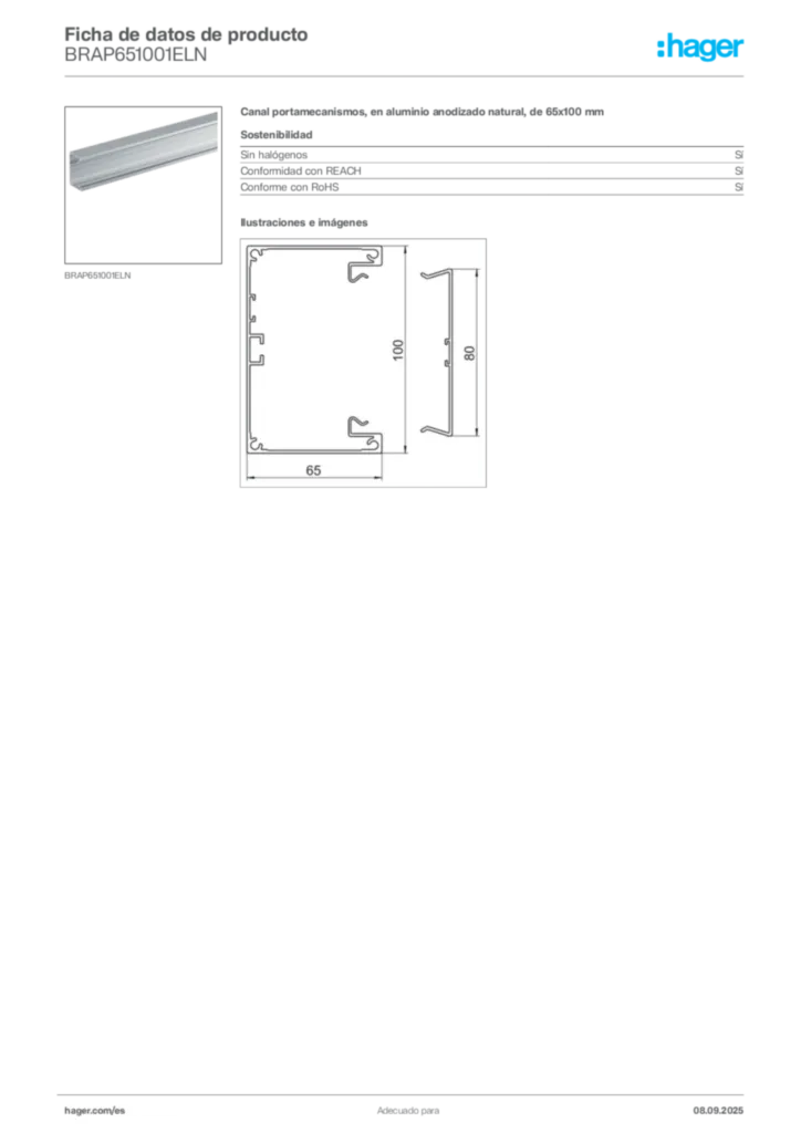 Imagen Hager Ficha de datos de producto BRAP651001ELN | Hager España
