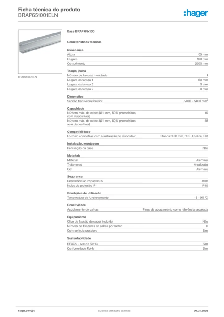 Imagem Hager Ficha técnica do produto BRAP651001ELN | Hager Portugal