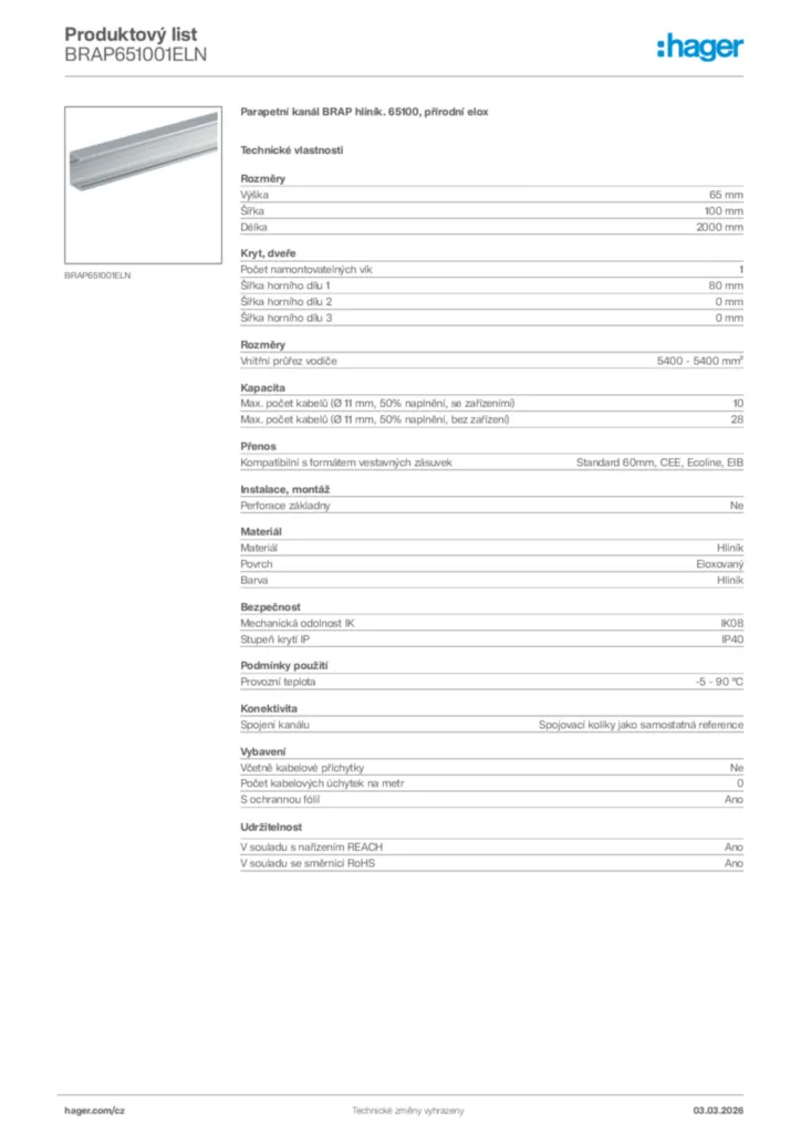Obrázek Hager Product data sheet BRAP651001ELN | Hager