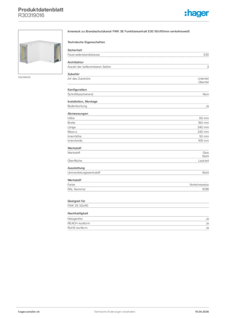 Bild Hager Produktdatenblatt R30319016 | Hager Schweiz