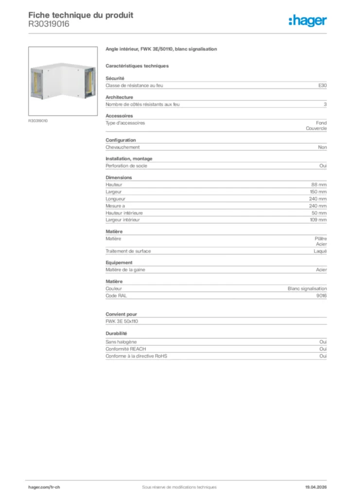 Image Hager Fiche technique du produit R30319016 | Hager Suisse