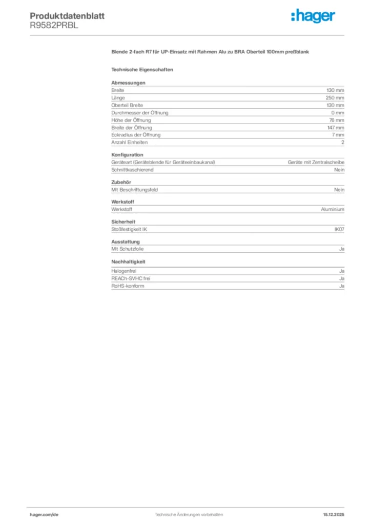 Bild Hager Produktdatenblatt R9582PRBL | Hager Deutschland