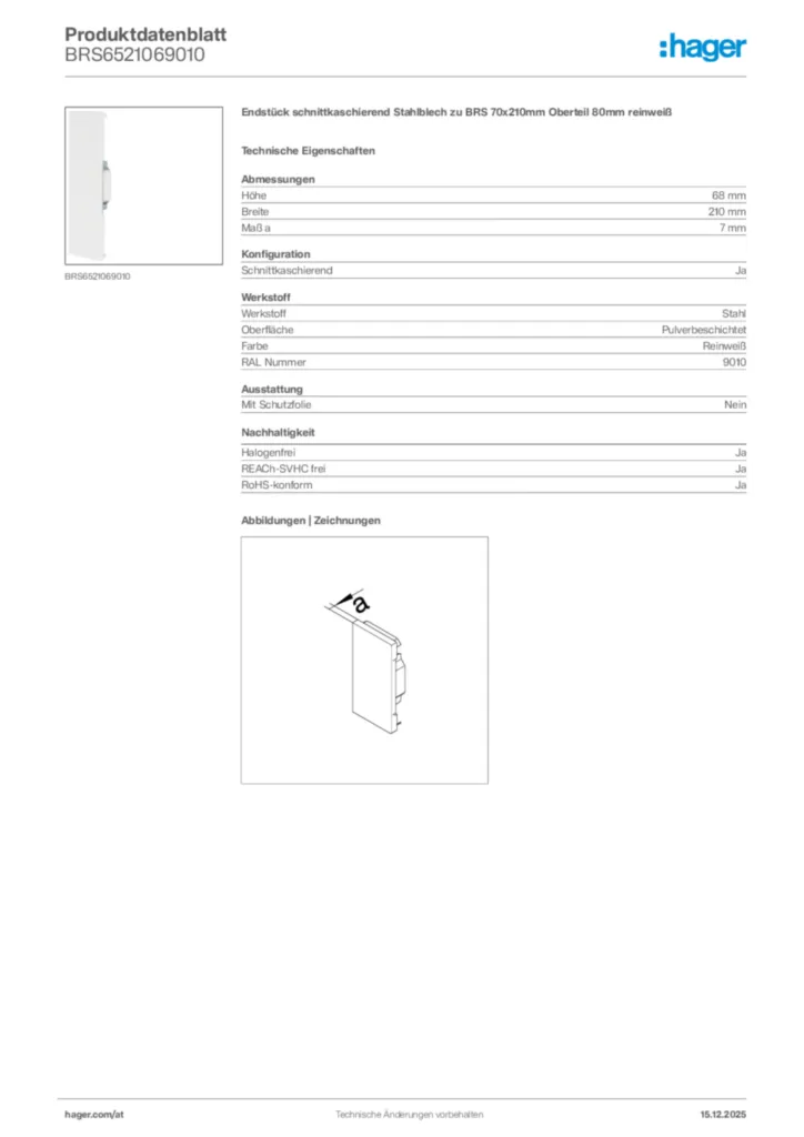 Bild Hager Produktdatenblatt BRS6521069010 | Hager Deutschland