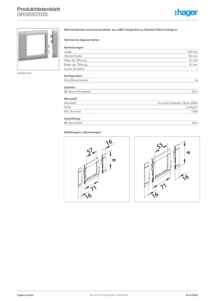 Bild Hager Produktdatenblatt GR08007035 | Hager Deutschland