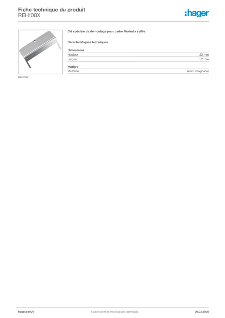 Image Hager Fiche technique du produit REH108X | Hager France
