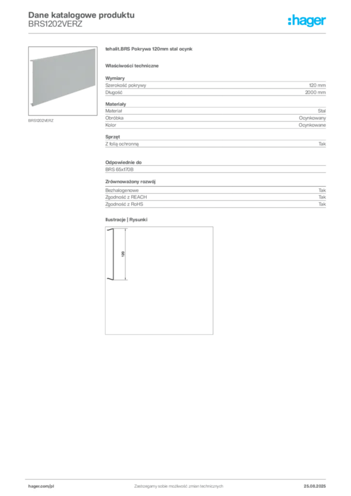 Zdjęcie Hager Karta katalogowa BRS1202VERZ | Hager Polska