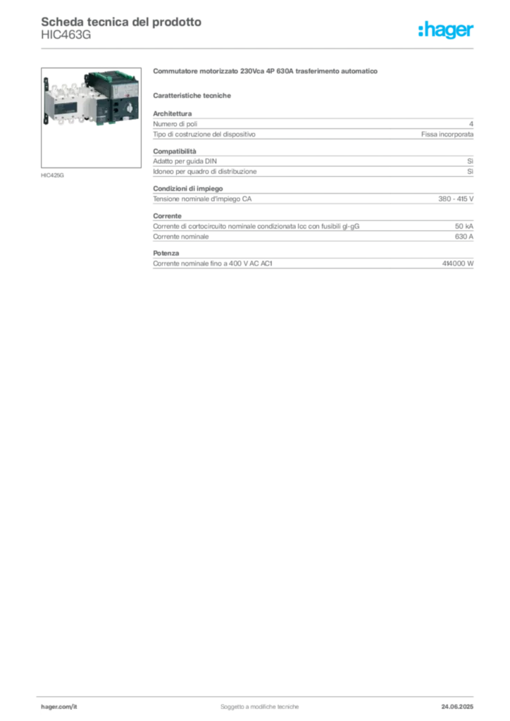 Immagine Hager Scheda tecnica del prodotto HIC463G | Hager Italia