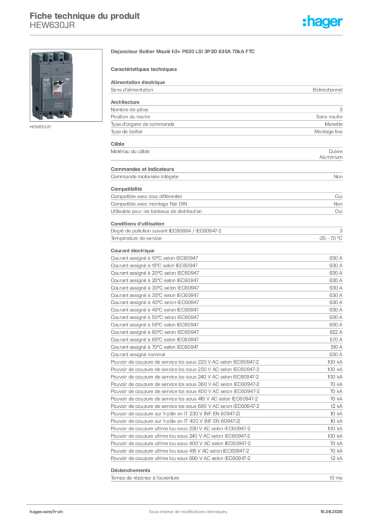 Image Hager Fiche technique du produit HEW630JR | Hager Suisse