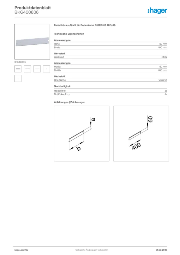 Bild Hager Produktdatenblatt BKG400606 | Hager Deutschland