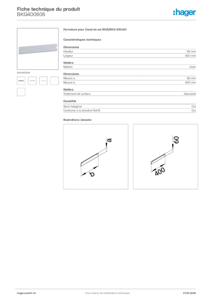 Image Hager Fiche technique du produit BKG400606 | Hager Suisse