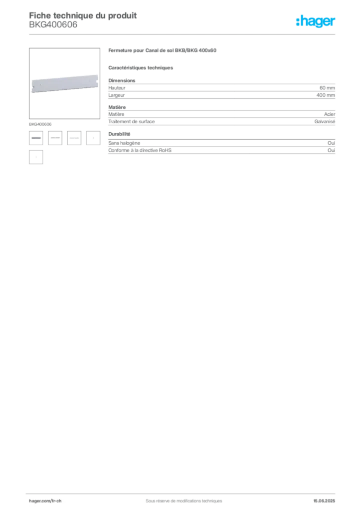 Image Hager Fiche technique du produit BKG400606 | Hager Suisse