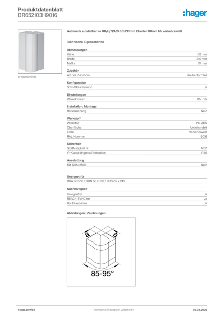 Bild Hager Produktdatenblatt BR652103H9016 | Hager Deutschland