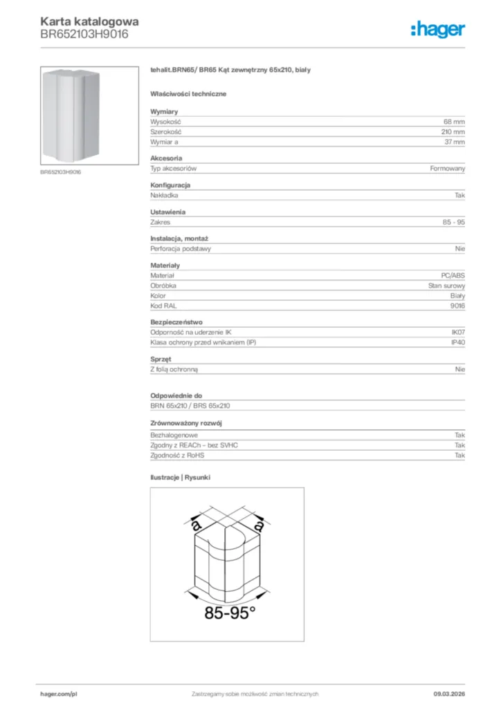 Zdjęcie Hager Karta katalogowa BR652103H9016 | Hager Polska