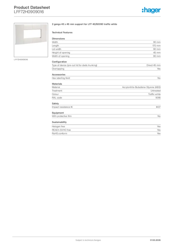 Image Hager Product data sheet LFF72H0909016  | Hager Africa