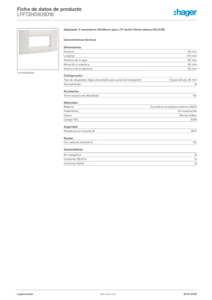 Imagen Hager Ficha de datos de producto LFF72H0909016 | Hager España