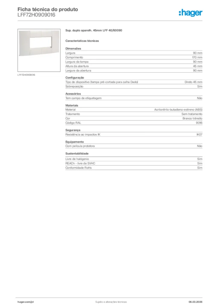 Imagem Hager Ficha técnica do produto LFF72H0909016 | Hager Portugal