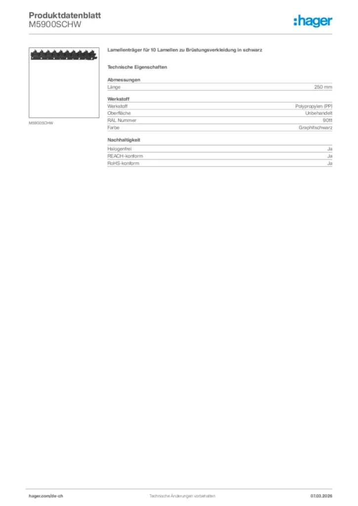 Bild Hager Produktdatenblatt M5900SCHW | Hager Schweiz