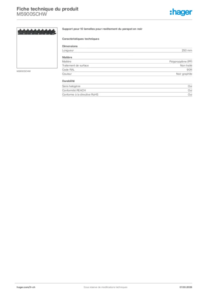 Image Hager Fiche technique du produit M5900SCHW | Hager Suisse