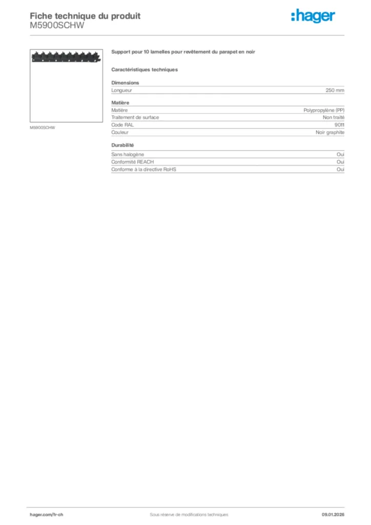 Image Hager Fiche technique du produit M5900SCHW | Hager Suisse