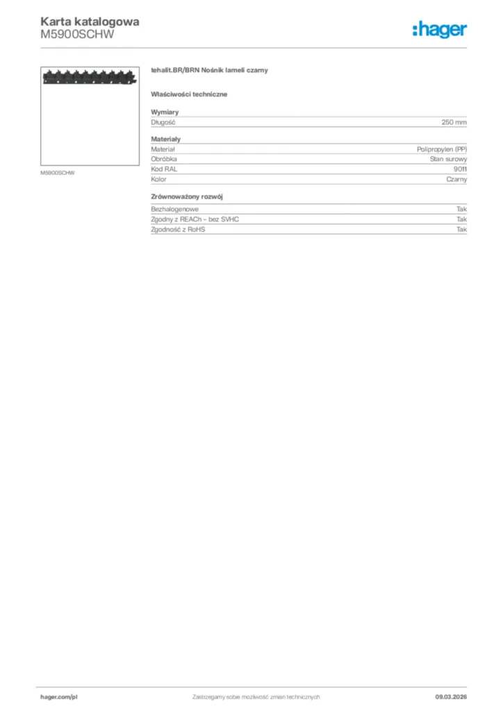 Zdjęcie Hager Karta katalogowa M5900SCHW | Hager Polska