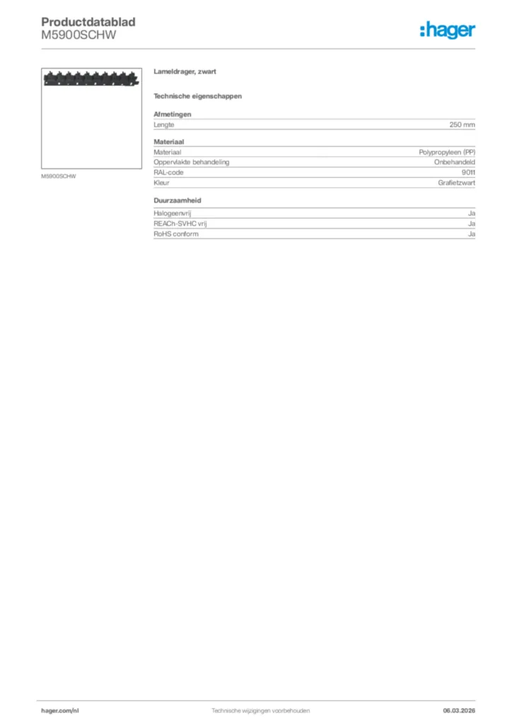 Afbeelding Hager Productdatablad M5900SCHW | Hager Nederland