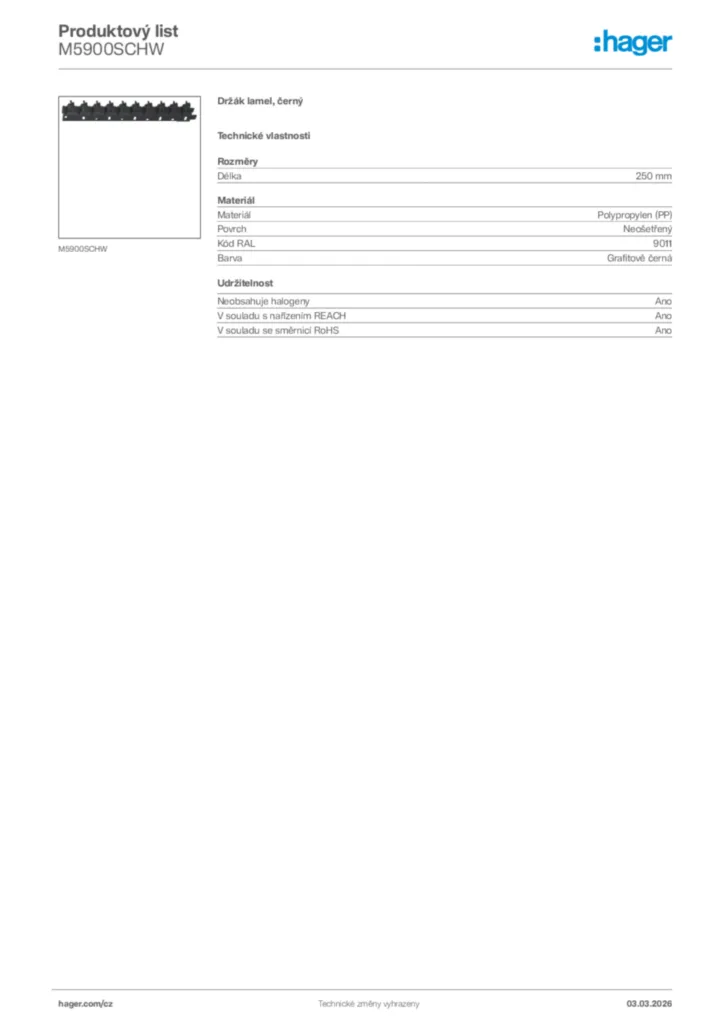 Obrázek Hager Product data sheet M5900SCHW | Hager