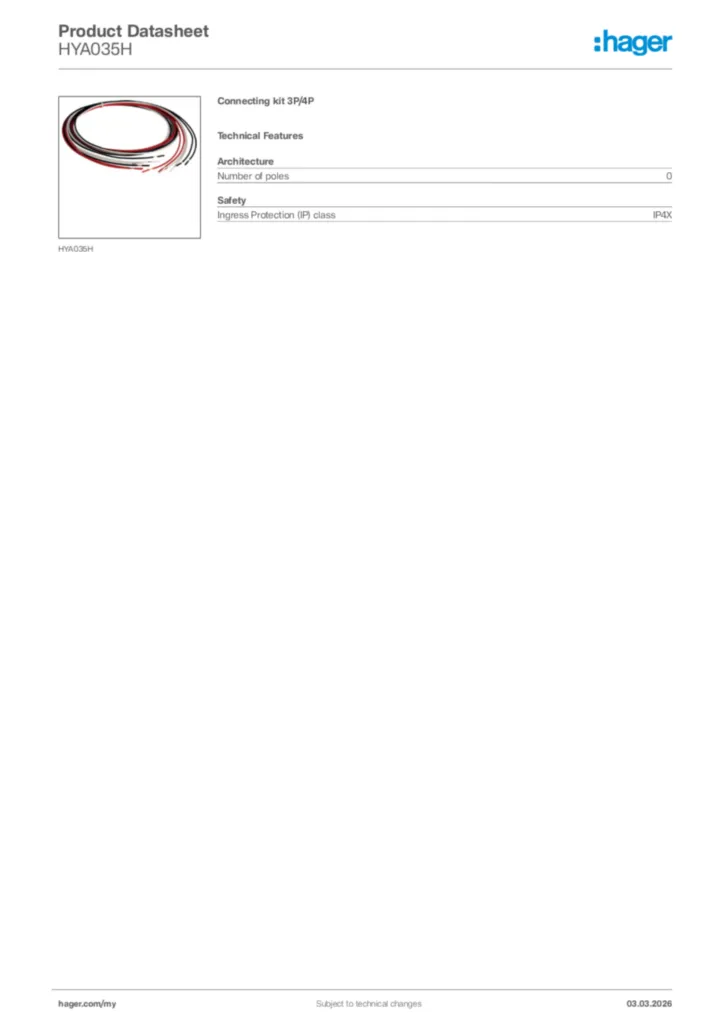 Image Hager Product data sheet HYA035H  | Hager