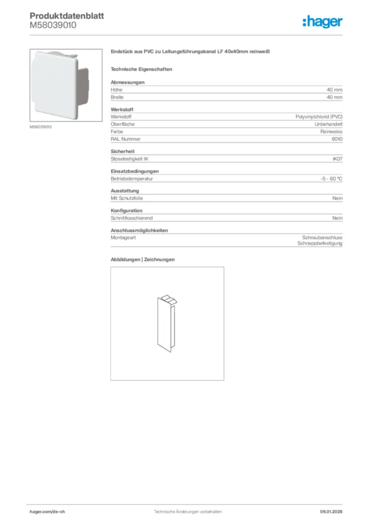 Bild Hager Produktdatenblatt M58039010 | Hager Schweiz