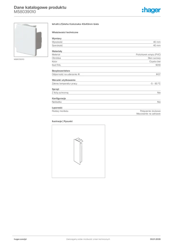 Zdjęcie Hager Karta katalogowa M58039010 | Hager Polska