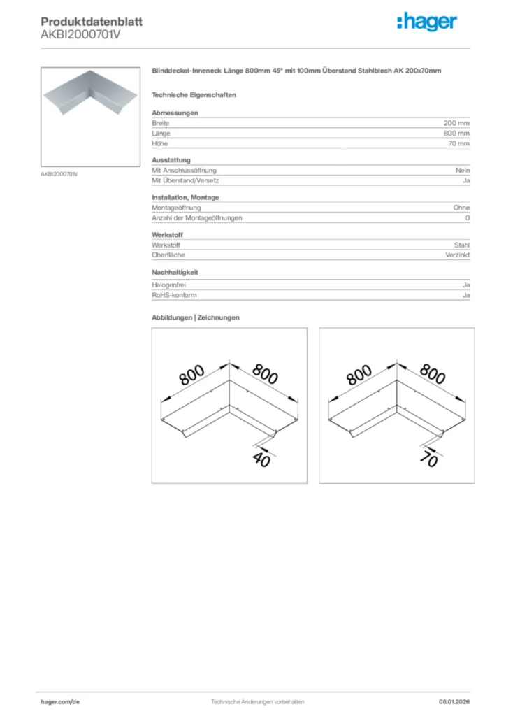Bild Hager Produktdatenblatt AKBI2000701V | Hager Deutschland
