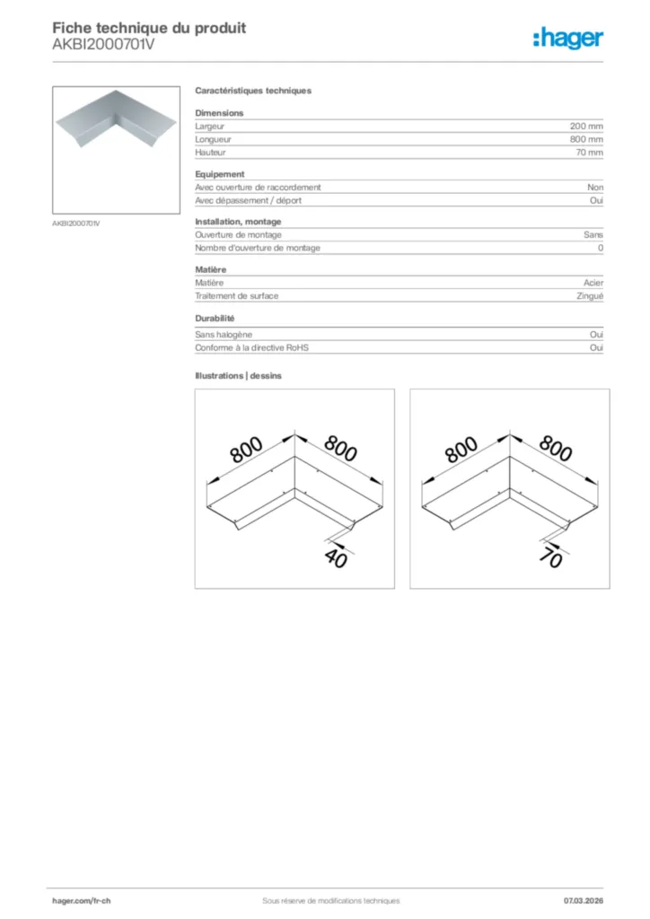 Image Hager Fiche technique du produit AKBI2000701V | Hager Suisse