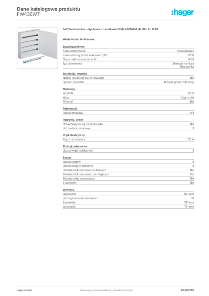 Zdjęcie Hager Karta katalogowa FW436WT | Hager Polska