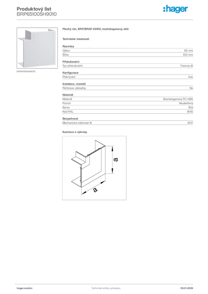 Obrázek Hager Product data sheet BRP651005H9010 | Hager