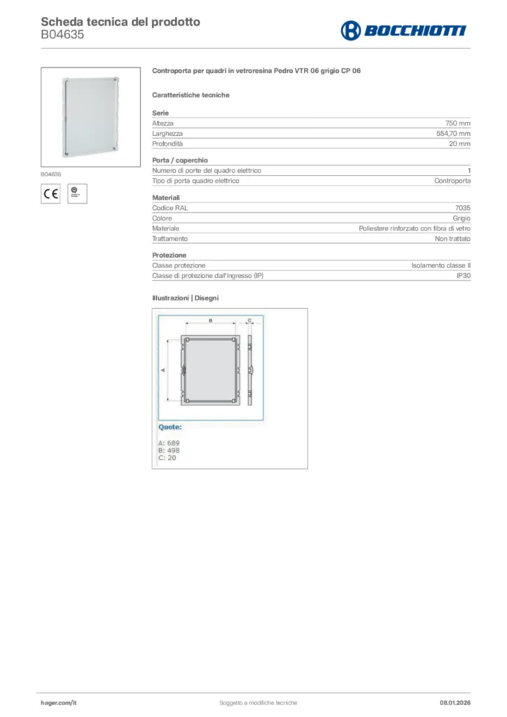 Immagine Bocchiotti Scheda tecnica del prodotto B04635 | Hager Italia
