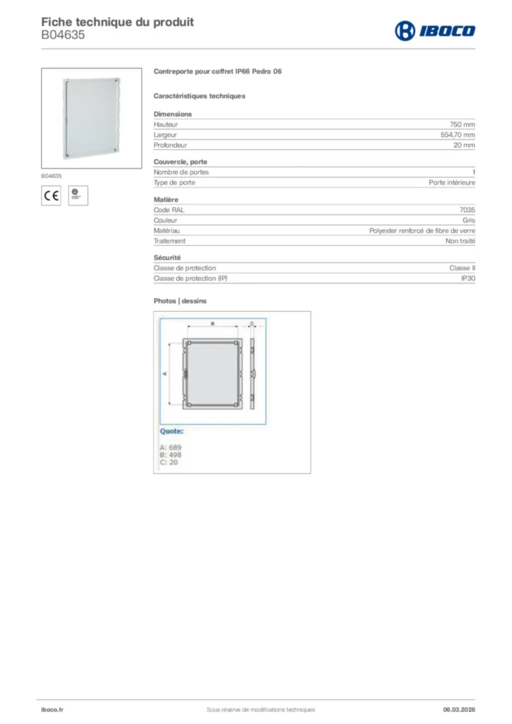 Image Iboco Fiche technique du produit B04635 | Hager France