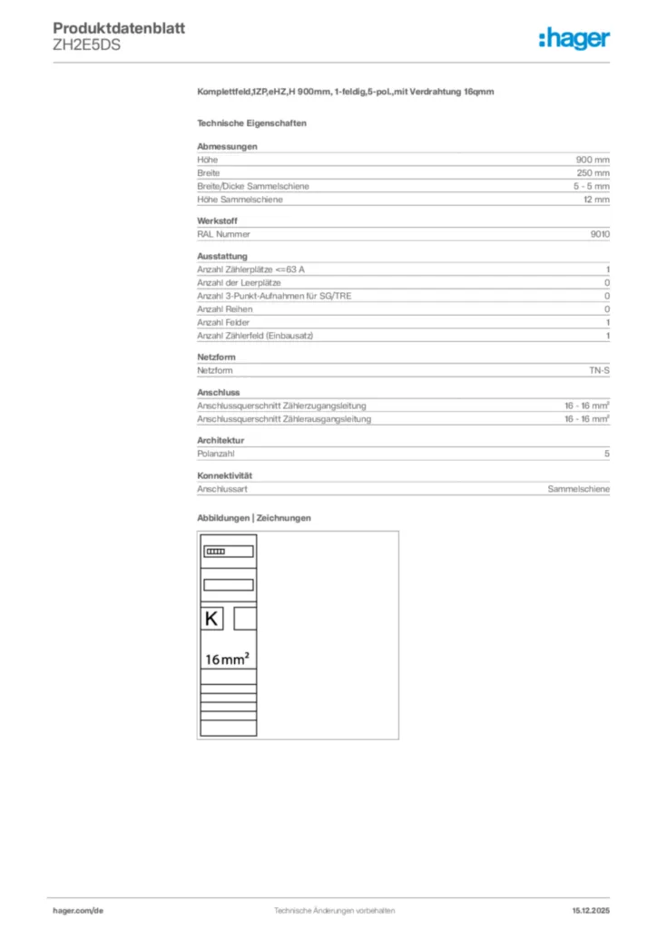 Bild Hager Produktdatenblatt ZH2E5DS | Hager Deutschland