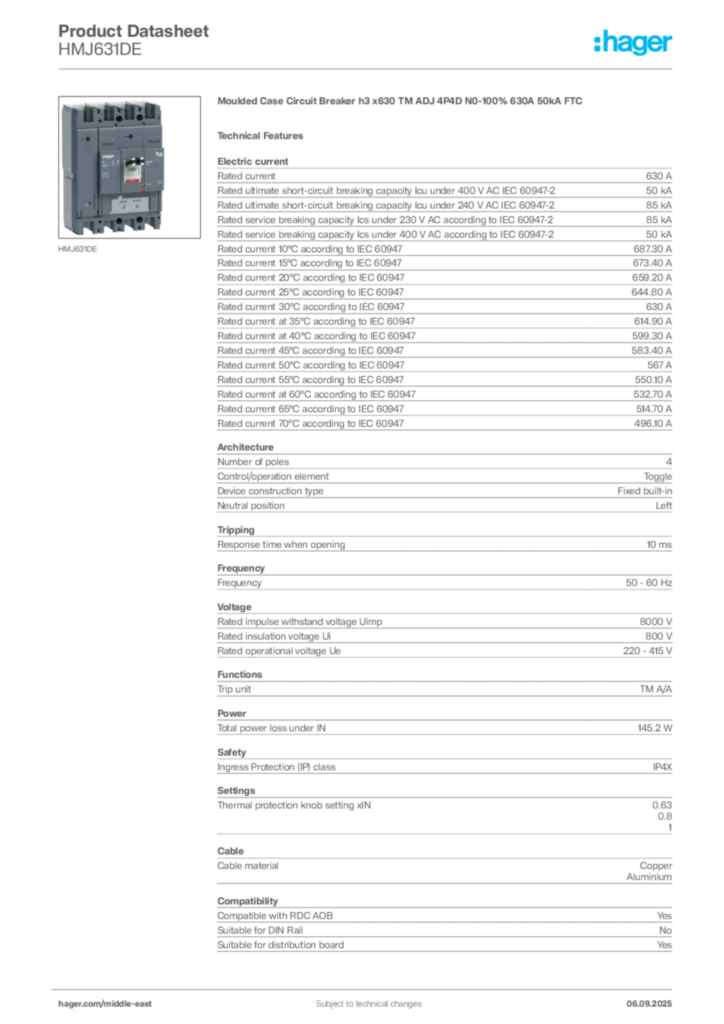 Image Hager Product data sheet HMJ631DE  | Hager