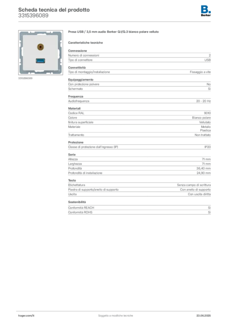 Immagine Berker Scheda tecnica del prodotto 3315396089 | Hager Italia