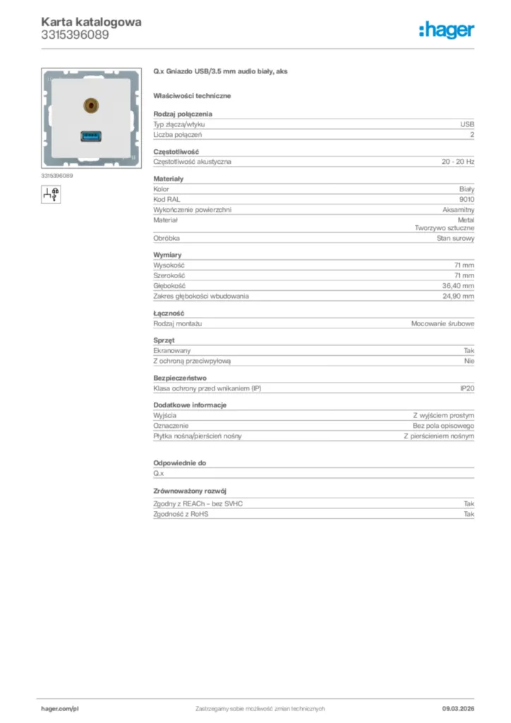 Zdjęcie Hager Karta katalogowa 3315396089 | Hager Polska