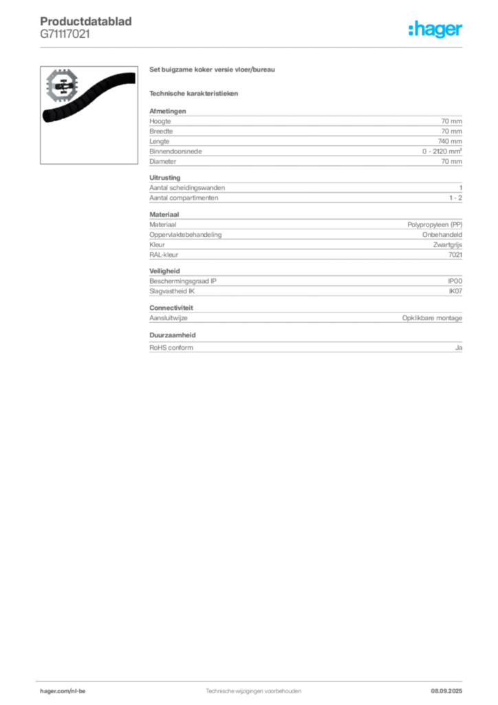 Afbeelding Hager Productdatablad G71117021 | Hager Belgium