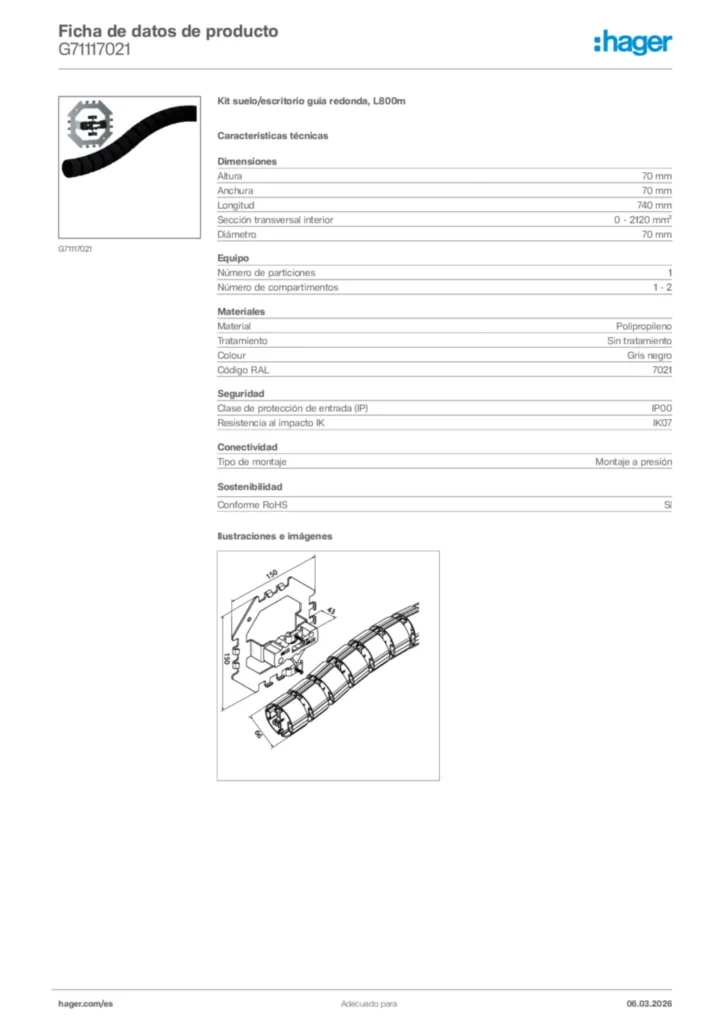 Imagen Hager Ficha de datos de producto G71117021 | Hager España