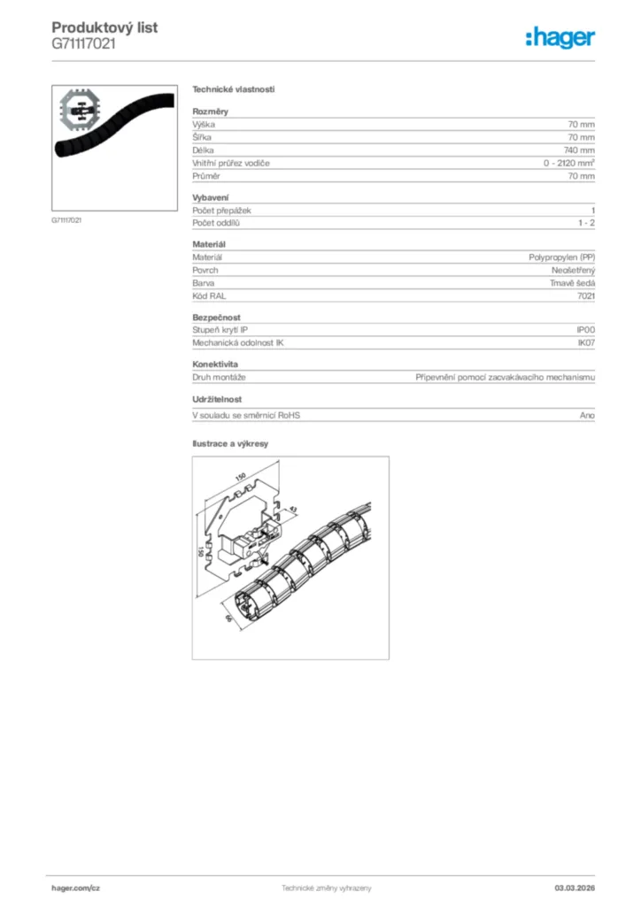 Obrázek Hager Product data sheet G71117021 | Hager
