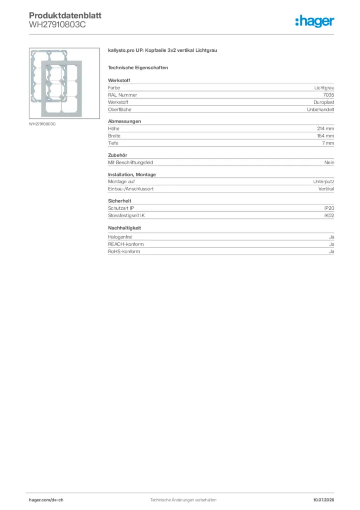 Bild Hager Produktdatenblatt WH27910803C | Hager Schweiz