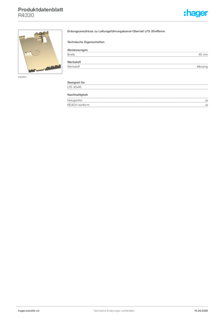 Bild Hager Produktdatenblatt R4330 | Hager Schweiz